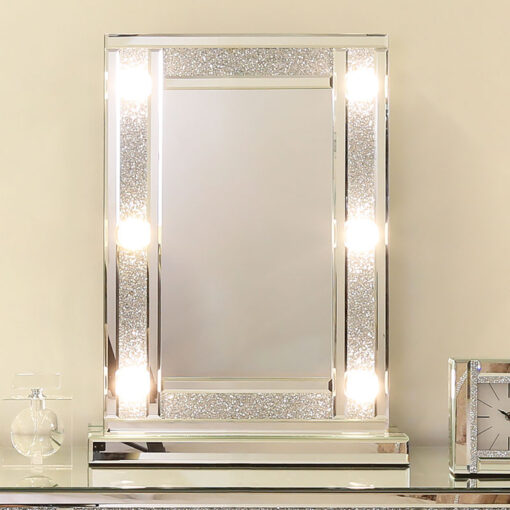 Diamond Glitz Hollywood Dressing Table Mirror With 6 LED Light Bulbs