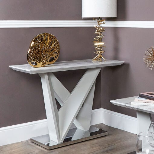 Blanche Marble Effect Console Table With A Chrome Foundation