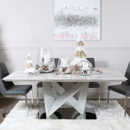 Blanche Marble Effect Dining Table With A Chrome Foundation