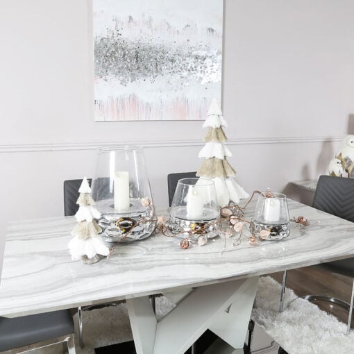 Blanche Marble Effect Dining Table With A Chrome Foundation