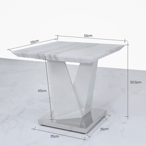 Blanche Marble Effect End Side Table With A Chrome Foundation