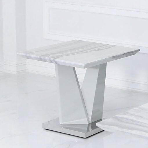 Blanche Marble Effect End Side Table With A Chrome Foundation
