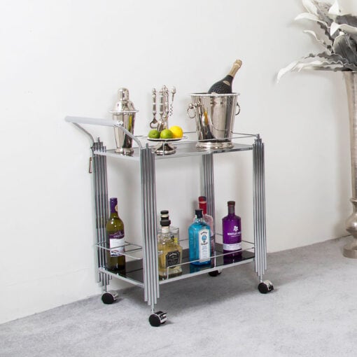 Colton Contemporary Chrome And Black Glass Drinks Trolley