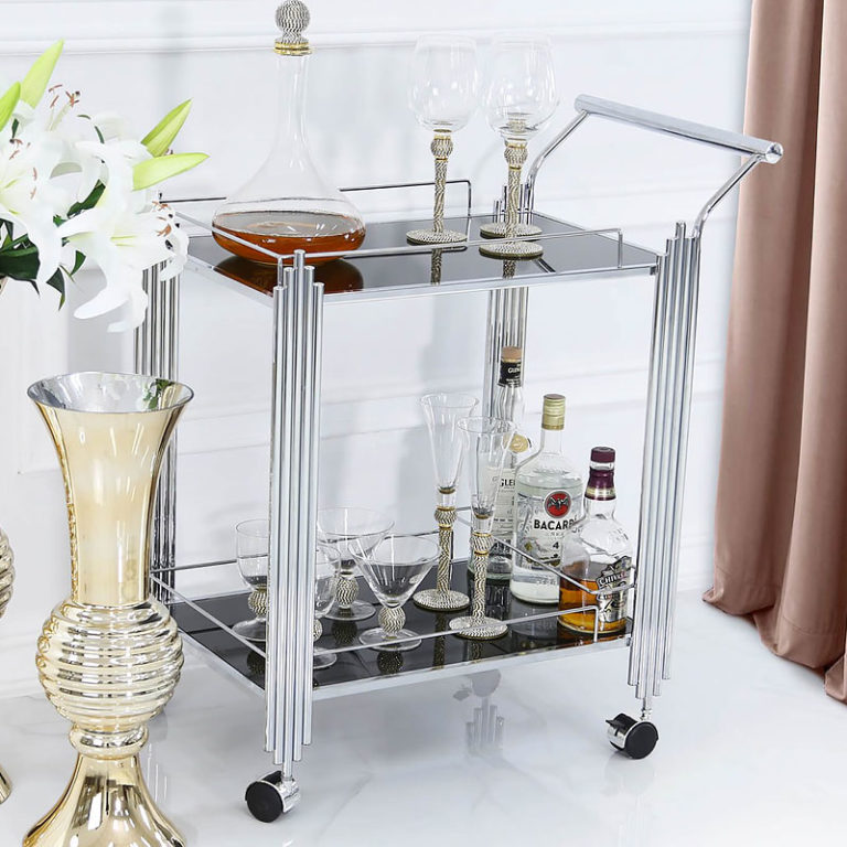 Colton Contemporary Chrome And Black Glass Drinks Trolley | Picture ...