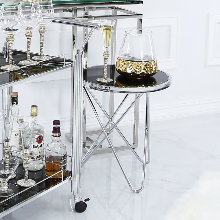 Colton Contemporary Chrome And Black Glass End Side Table Picture