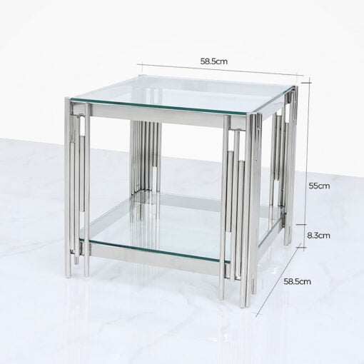 Colton Modern Stainless Steel And Clear Glass End Side Display Table
