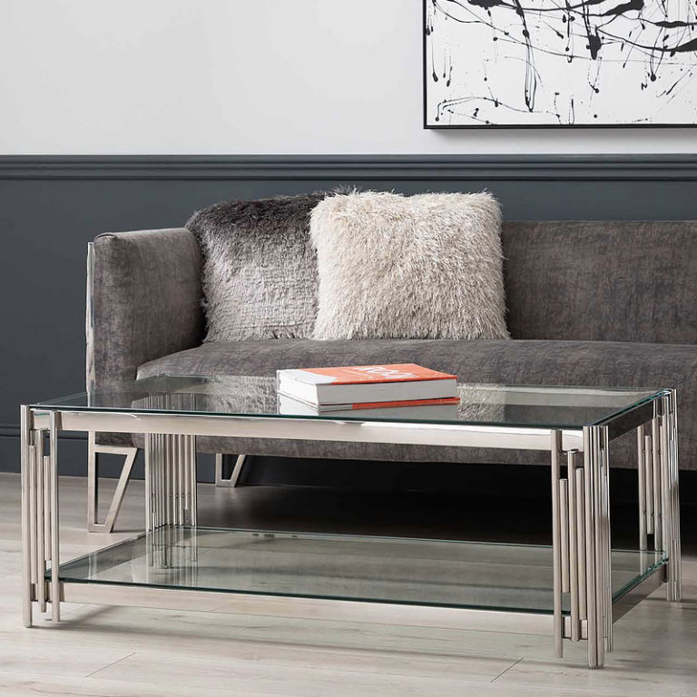 Colton Contemporary Stainless Steel And Glass Coffee Table | Picture