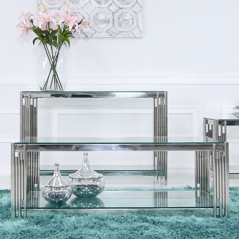 Colton Contemporary Stainless Steel And Glass Coffee Table | Picture