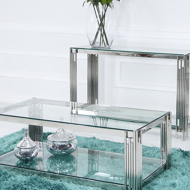 Colton Contemporary Stainless Steel And Glass Coffee Table ...