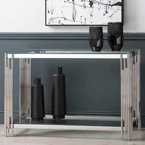 Colton Contemporary Stainless Steel And Glass Dressing Console Table