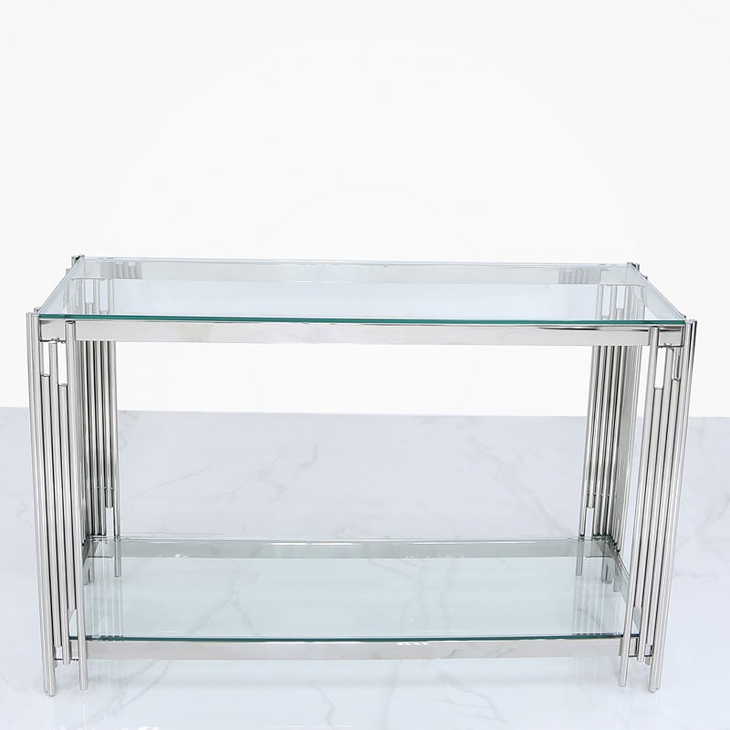 Glass Dressing Console Table, Stainless Steel Glass Console Table