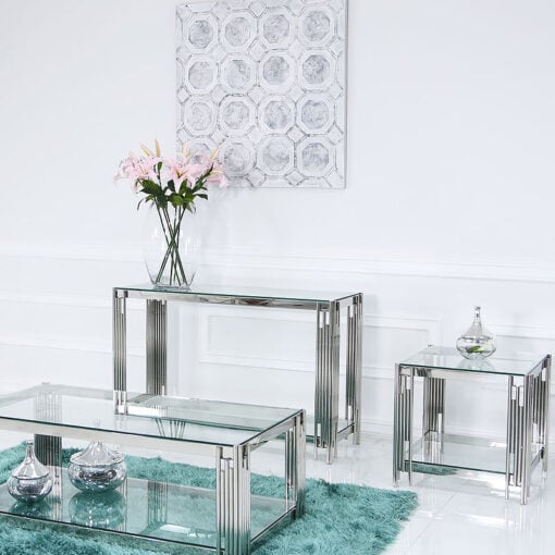 Colton Modern Stainless Steel And Clear Glass End Side Display Table
