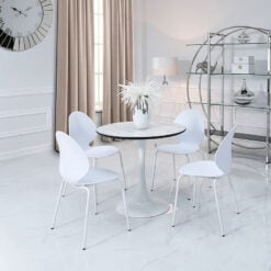 Dakota Dining Table With A Marble Effect Top And 4 White Chairs Set