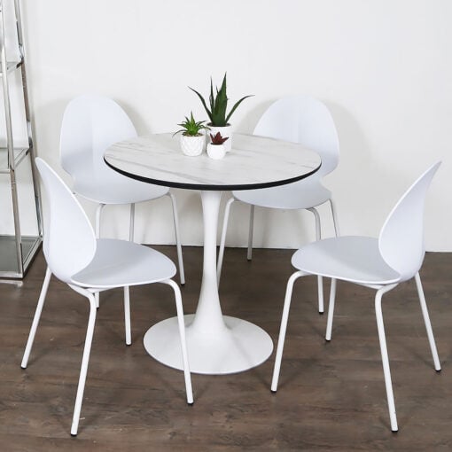 Dakota Dining Table With A Marble Effect Top And 4 White Chairs Set