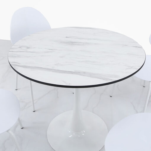 Dakota White Round Dining Table With A Marble Effect Glossy Table Top