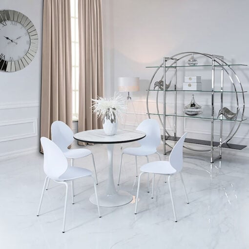 Dakota White Dining Chair With Shell Style Seat And Metal Legs