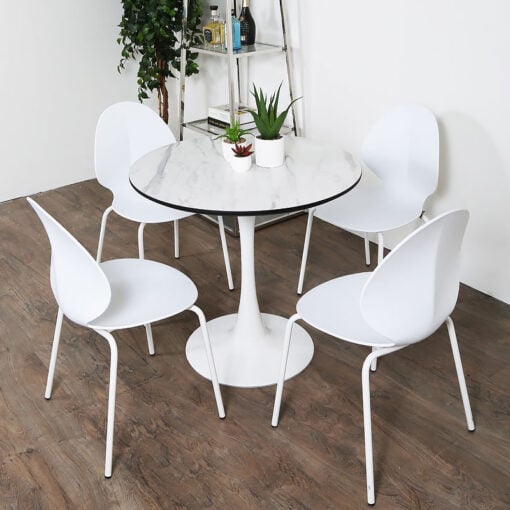 Dakota White Round Dining Table With A Marble Effect Glossy Table Top