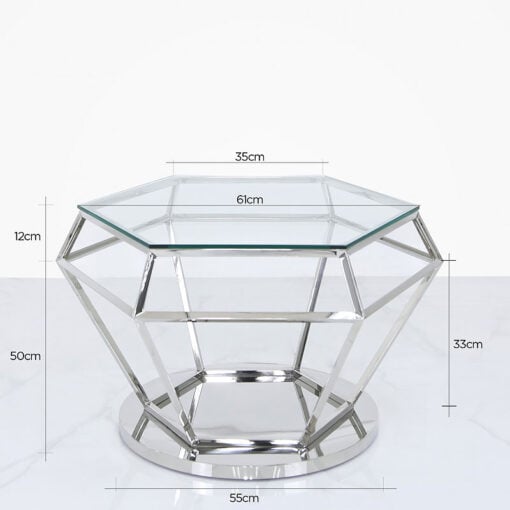 Fleur Hexagon Silver Stainless Steel Lounge Coffee Table Display Table