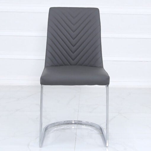 Grey Faux Leather Dining Chair With Chevron Pattern And A Chrome Base