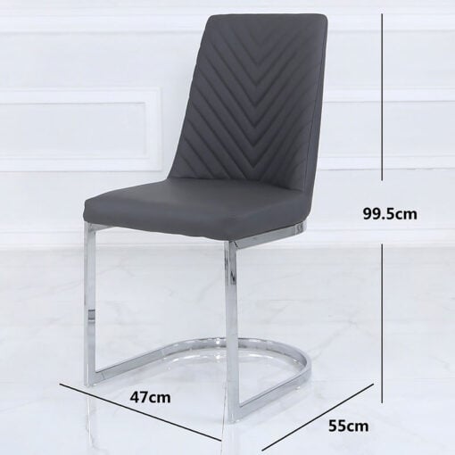 Grey Faux Leather Dining Chair With Chevron Pattern And A Chrome Base