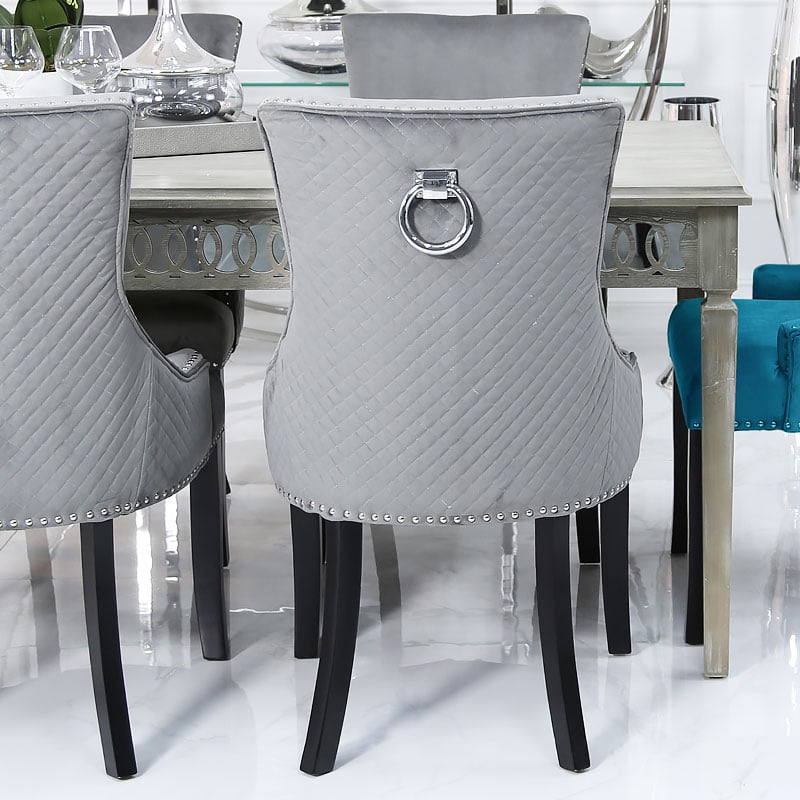 Grey Velvet Dining Chair With Studded Trims And Ring ...