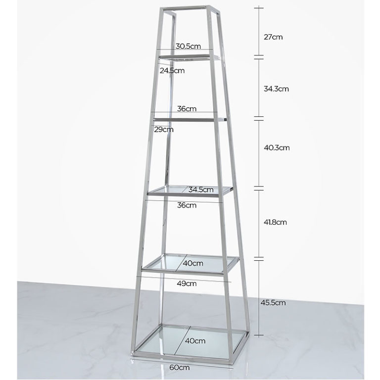 Lennox Steel and Clear Glass Ladder Style Shelving Display Unit