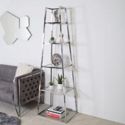 Lennox Steel and Clear Glass Ladder Style Shelving Display Unit