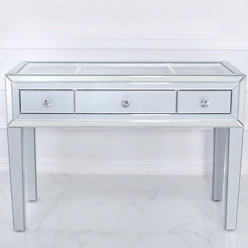 Madison Grey Glass And Mirrored Trim Clear Top 3 Drawer Dressing Table