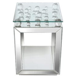 Maia Mirrored Cube Side End Table With Glass Bubbles And A Glass Top