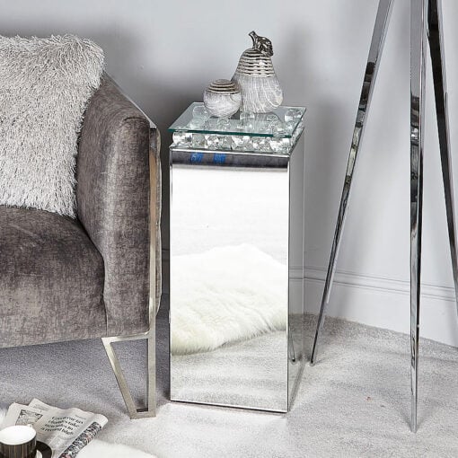 Maia Mirrored Telephone Table With Glass Bubbles And A Glass Top