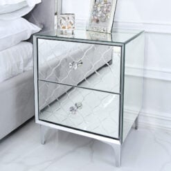 Moresque Silver Mirrored Moroccan 2 Drawer Bedside Cabinet
