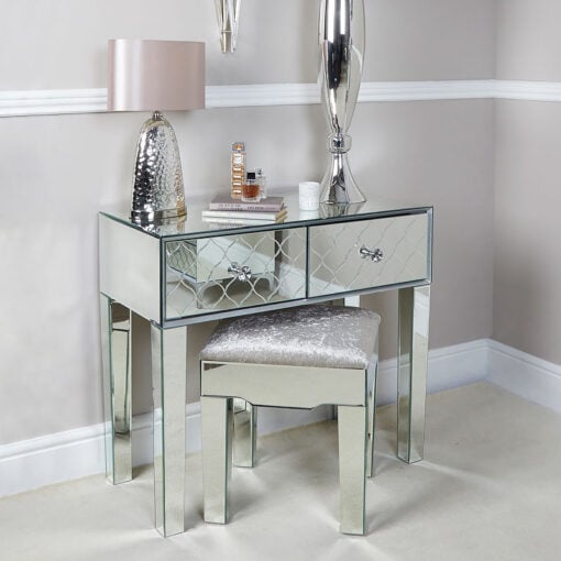 Moresque Silver Mirrored Moroccan 2 Drawer Console Table
