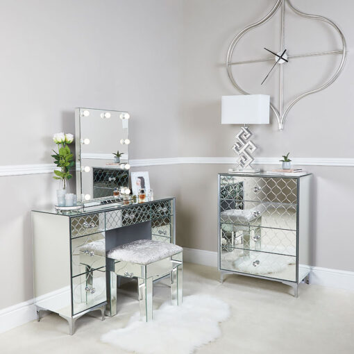 Moresque Silver Mirrored Moroccan 4 Drawer Chest Of Drawers Cabinet