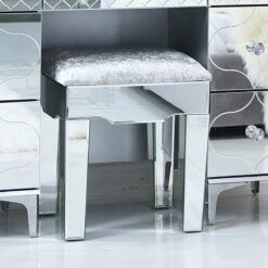 Moresque Silver Mirrored Moroccan Stool With A Plush Velvet Seat