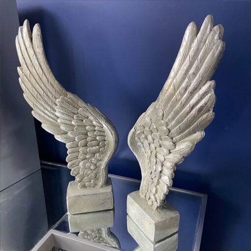 Pair of Decorative Antique Silver Freestanding Angel Wings Sculpture