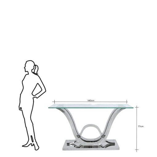 Piper Console Table With A Glass Tabletop And A Stainless Steel Base
