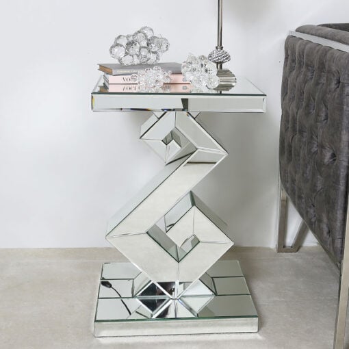 Simone Mirrored S Shape End Side Table With A Mirrored Tabletop