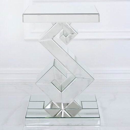 Simone Mirrored S Shape End Side Table With A Mirrored Tabletop
