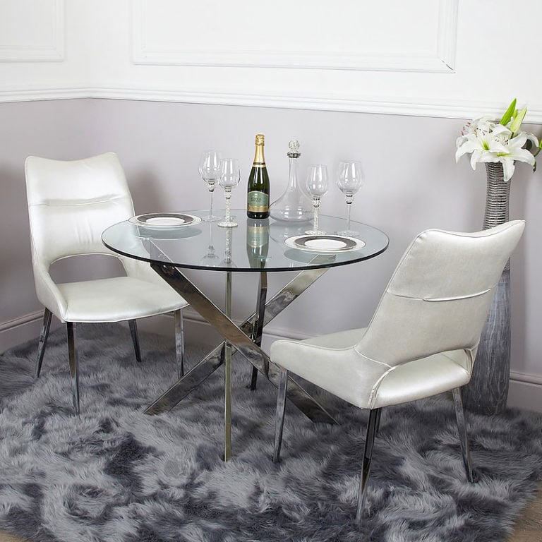 Aurelia Medium Chrome Round Dining Table Kitchen Table With Marble