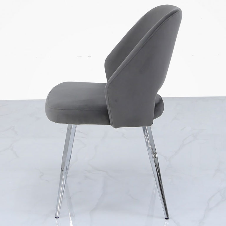 Aurelia Grey Dining Chair With Velvet Upholstered Seat And Chrome Legs