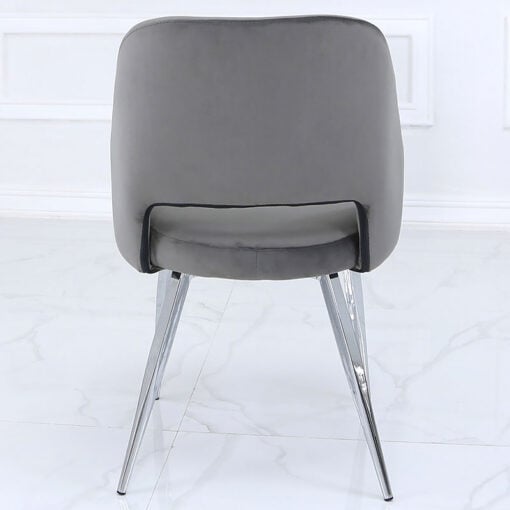 Aurelia Grey Dining Chair With Velvet Upholstered Seat And Chrome Legs