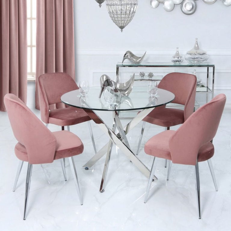 Set Of 2 Aurelia Pink Dining Chairs With Velvet Upholstered Seat And ...