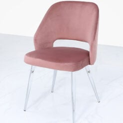Set Of 2 Aurelia Pink Dining Chairs With Velvet Upholstered Seat And Chrome Legs