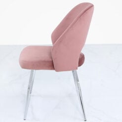 Aurelia Pink Dining Chair With Velvet Upholstered Seat And Chrome Legs