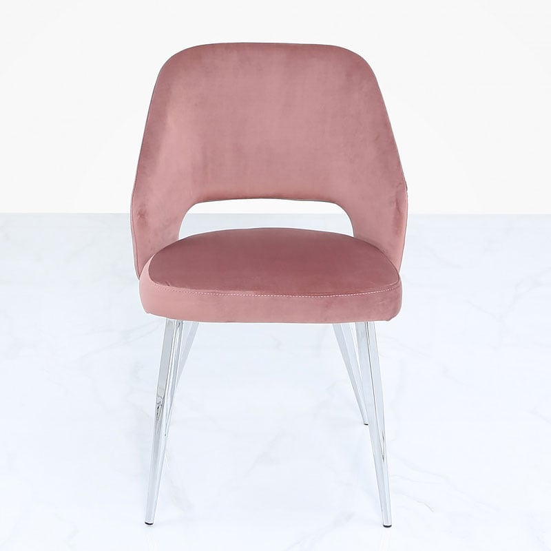 Aurelia Pink Dining Chair With Velvet, Pink Velvet Dining Chairs With Chrome Legs