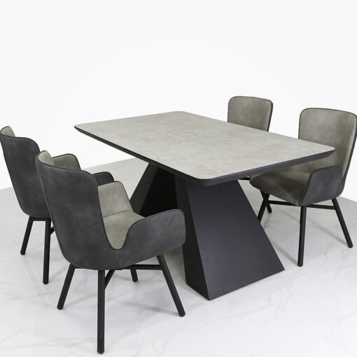 Axel Black And Grey Wooden Dining Table And 4 Grey Dining Chairs Set
