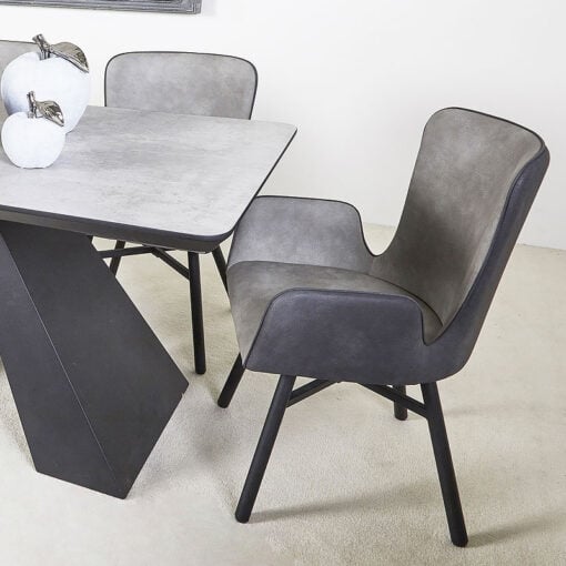 Axel Grey Dining Chair With Suede Style Upholstery And Cushioned Back