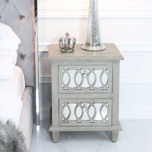 Bayside Mirrored Hampton Style 2 Drawer Bedside Cabinet Table