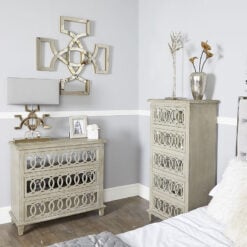 Bayside Mirrored Hampton Style 3 Drawer Chest Of Drawers Cabinet