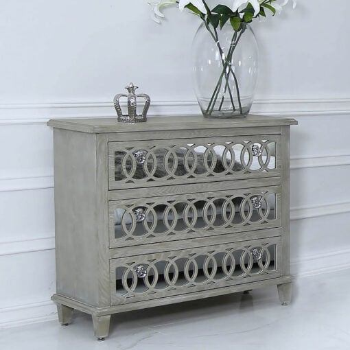 Bayside Mirrored Hampton Style 3 Drawer Chest Of Drawers Cabinet